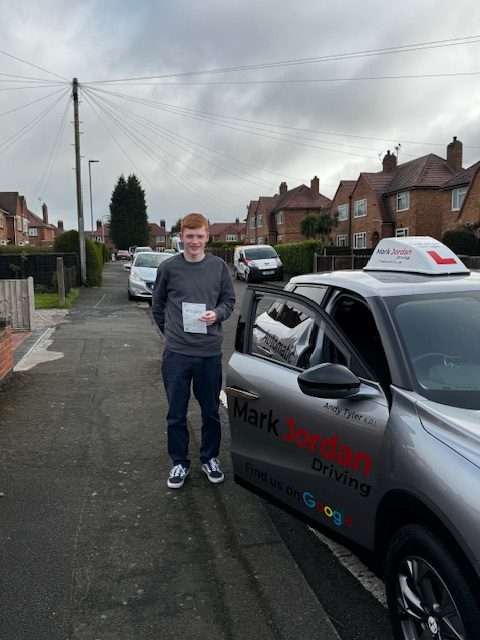 Driving instructors in Ashby, Logan passing his driving test with Mark Jordan Driving School