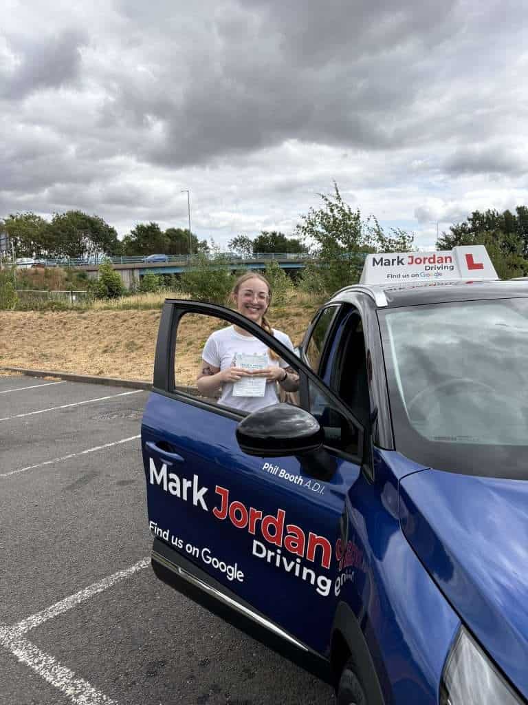 Abigail of Swadlincote passing her driving test in a Mark Jordan Driving School Car