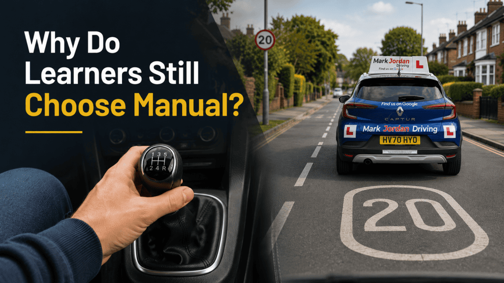 A Manual Mark Jordan Driving School Car on A 20mph Road