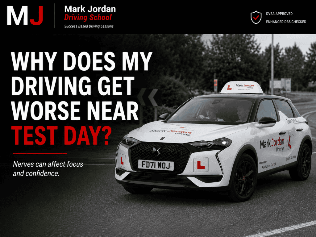 A very nervous learner preparing for a driving test with Mark Jordan Driving School